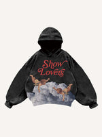 Show Lovers Cupid&Cloud Print Slant Pockets Hoodie