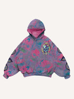 Skull&Mushroom&Eye&Letter Print Slant Pockets Hoodie