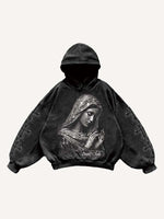 Mary&Cross Faux Rhinestones Print Slant Pockets Hoodie