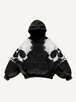 Skull Print Slant Pockets Hoodie