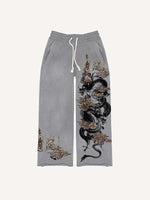 Dragon Print Elastic Waist Pants
