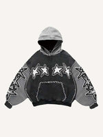 Colorblock Star&Skeleton Pray Faux Decal Print Slant Pockets Hoodie