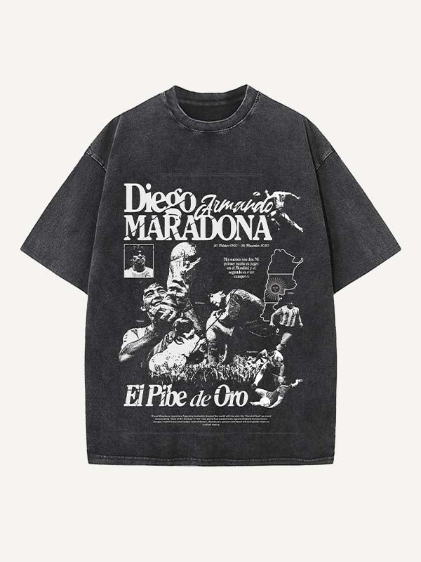 Diego Maradona Print Round Neck T-shirt