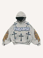 Cross&Letter&Star&Fire Faux Decal Print Slant Pockets Hoodie