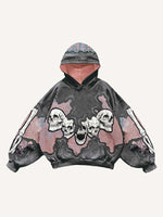 Skeleton&Graphic Faux Decal Print Slant Pockets Hoodie
