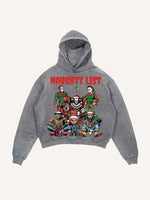 Distressed Washed Christmas Horror Print Slant Pockets Hoodie