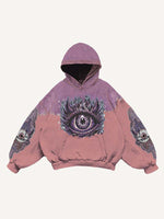 Colorblock Demon Eye&Eyeball Faux Decal Print Slant Pockets Hoodie