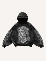 Jesus&Letter Faux Rhinestones Print Slant Pockets Hoodie