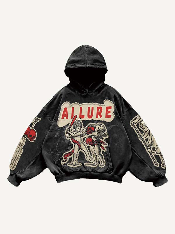 Little Angel&Demon&Skull Faux Decal Print Slant Pockets Hoodie