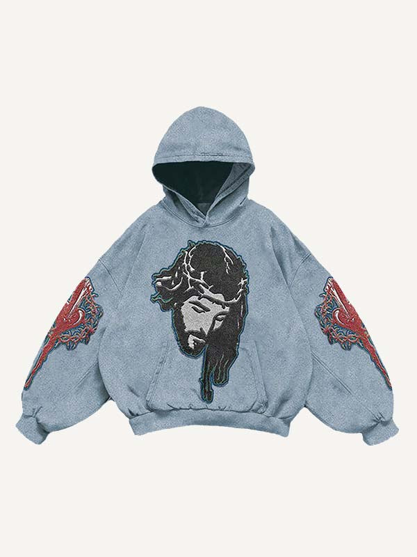 Jesus&Cross&Heart Faux Decal Print Slant Pockets Hoodie