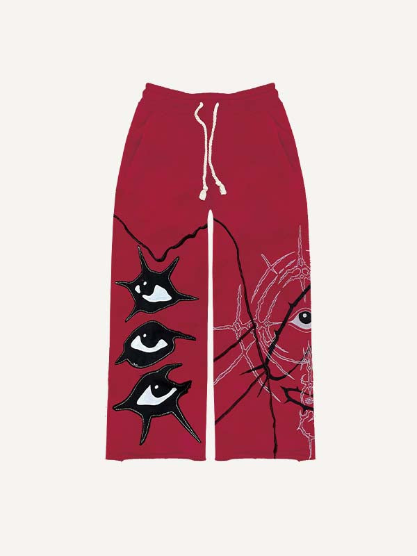 Eye&Graphic Faux Decal Print Elastic Waist Pants
