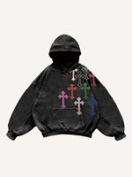 Cross Print Slant Pockets Hoodie