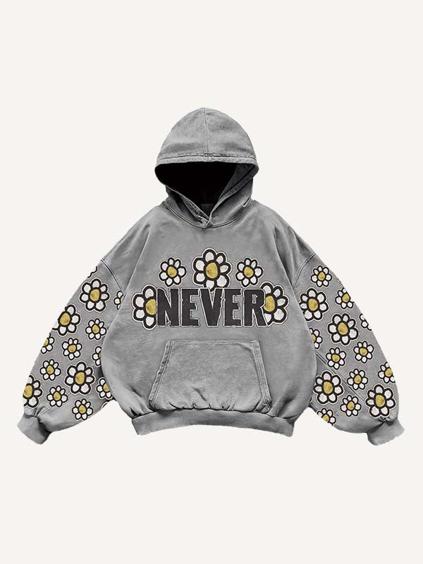 Floral&Letter Print Slant Pockets Hoodie