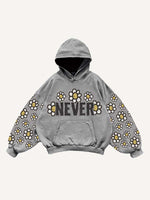 Floral&Letter Print Slant Pockets Hoodie