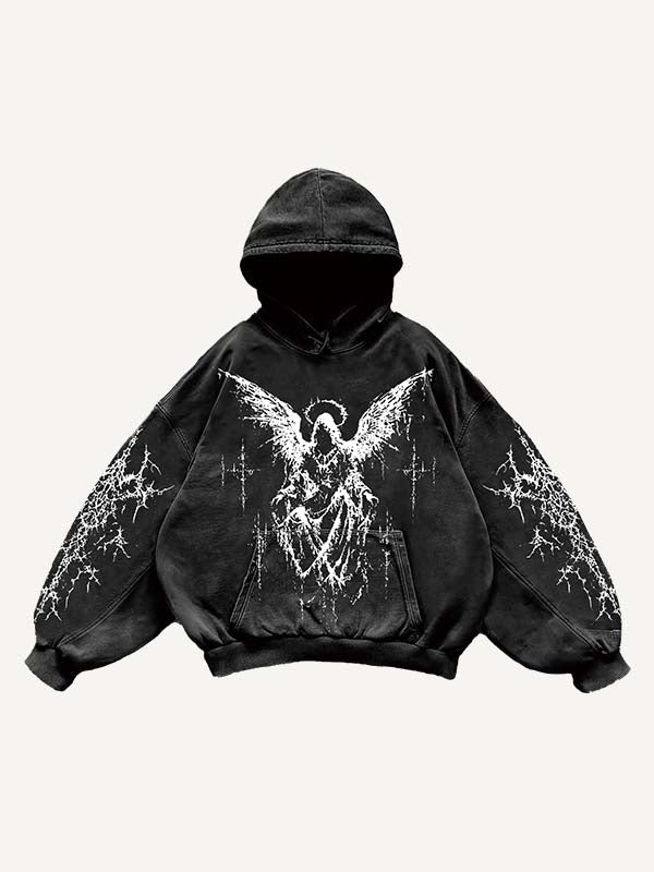 Figure&Wing Graphic Print Slant Pockets Hoodie