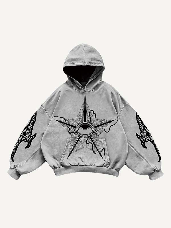 Evil Star&Eye&Graphic Print Slant Pockets Hoodie