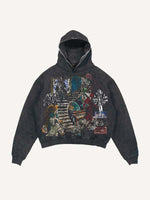 Distressed Washed Mary&Cross&Graphic&Letter Print Slant Pockets Hoodie