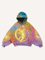 Figure&Moon&Sun&Star Print Slant Pockets Hoodie