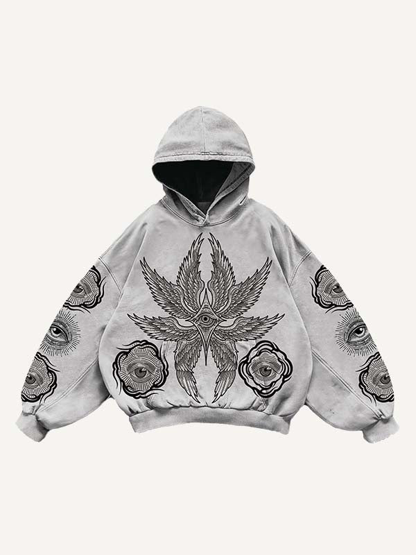 Eye&Wing&Sun Print Slant Pockets Hoodie