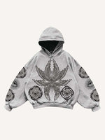 Eye&Wing&Sun Print Slant Pockets Hoodie