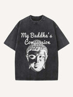 Distressed Washed Figure Print Round Neck T-shirt