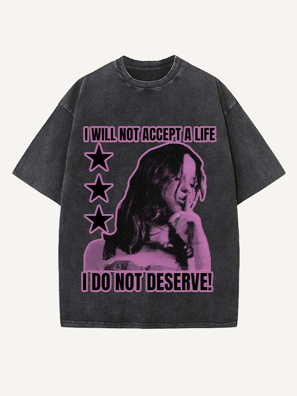 Distressed Washed Figure&Letter Print Round Neck T-shirt