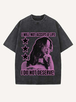 Distressed Washed Figure&Letter Print Round Neck T-shirt