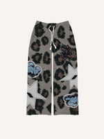 Leopard Print&Cloud&Graphic Faux Decal Print Elastic Waist Pants