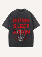 Distressed Washed Halloween Horror Print Round Neck T-shirt