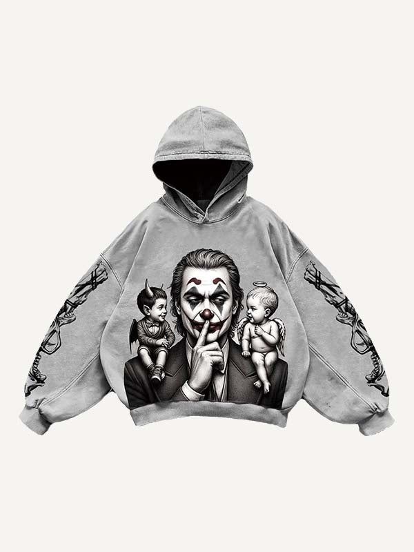 Joker&Angel&Demon&Pistol Print Slant Pockets Hoodie