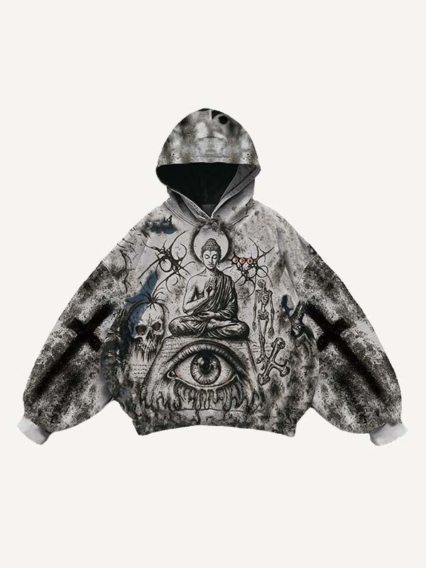 Figure&Eye&Skeleton&Graphic Print Slant Pockets Hoodie