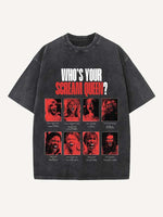 Distressed Washed Halloween Horror Print Round Neck T-shirt