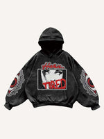 Figure&Eye&Letter Faux Decal Print Slant Pockets Hoodie