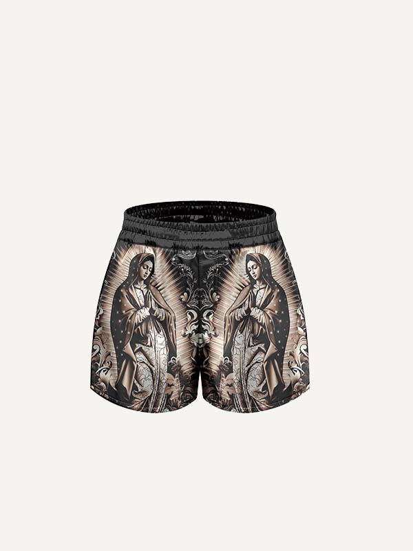 Mary&Pray&Floral Print Drawstring Waist Shorts