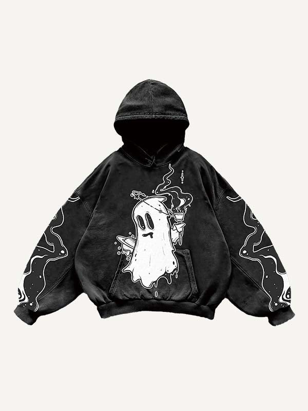 Halloween Ghost&Pistol&Graphic Print Slant Pockets Hoodie