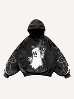 Halloween Ghost&Pistol&Graphic Print Slant Pockets Hoodie