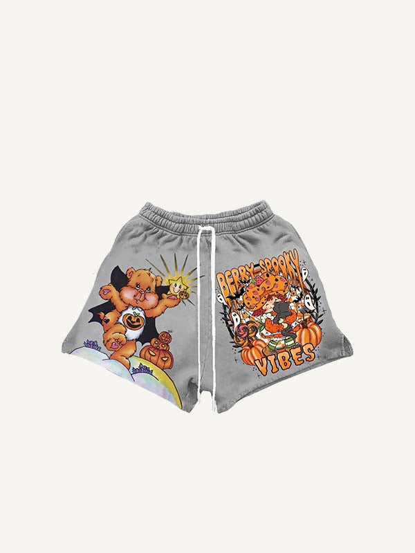 Halloween Care Bears&Strawberry Shortcake Print Drawstring Waist Shorts
