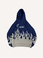 Colorblock Skull Palm&Fire Faux Decal Print Slant Pockets Hoodie