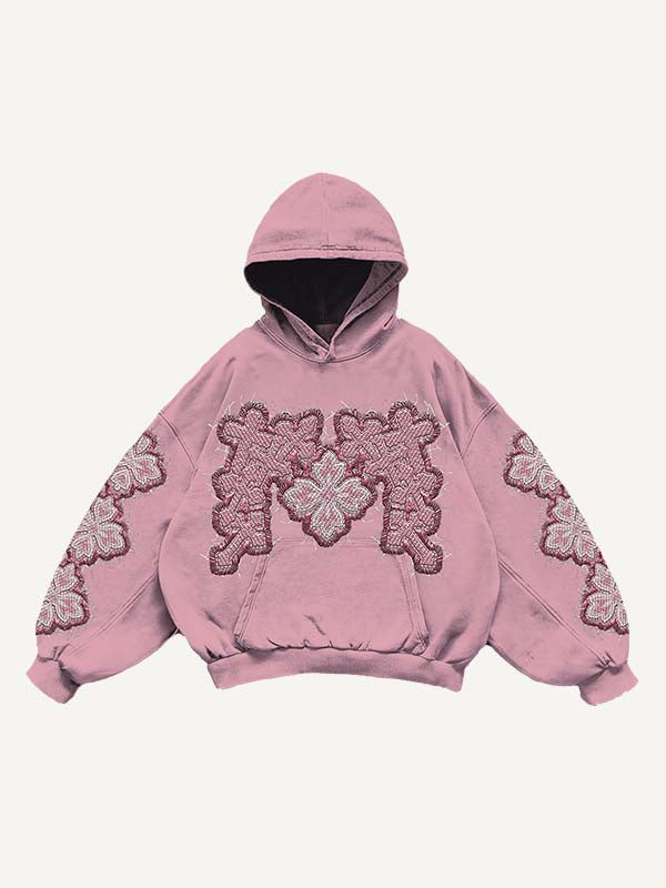 Cross&Heart&Graphic Faux Decal Print Slant Pockets Hoodie
