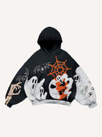 Halloween Colorblock Pumpkin&Ghost&Skeleton&Eyeball&Wing Faux Decal Print Slant Pockets Hoodie