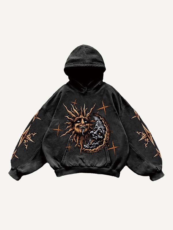 Evil Sun&Moon&Graphic Print Slant Pockets Hoodie