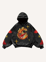 Evil Sun&Moon&Star&Cloud Faux Decal Print Slant Pockets Hoodie