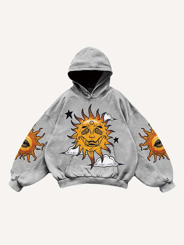 Evil Sun&Moon&Eye&Graphic Print Slant Pockets Hoodie