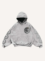 Wolf&Sun&Moon&Letter Print Slant Pockets Hoodie