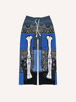 Colorblock Skeleton&Paisley Faux Decal Print Elastic Waist Pants