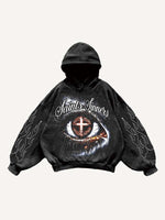 Eye&Cross&Mary&Letter Faux Rhinestones Print Slant Pockets Hoodie