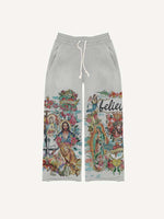 Mary&Jesus&Pray&Cross&Graphic&Letter Print Elastic Waist Pants