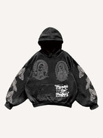 Mary&Pray&Letter Faux Rhinestones Print Slant Pockets Hoodie