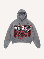 Distressed Washed Christmas Horror Print Slant Pockets Hoodie