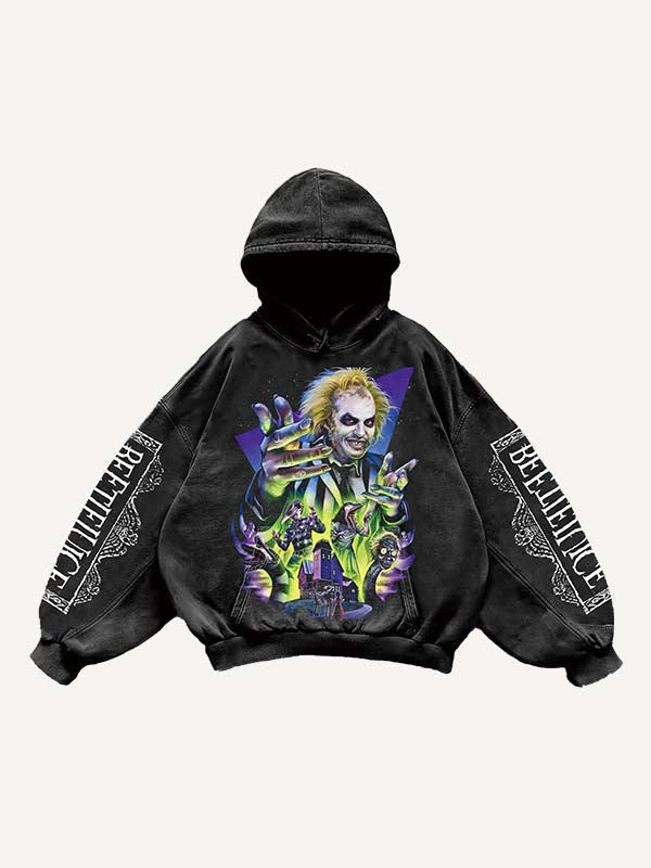 Halloween Beetlejuice Print Slant Pockets Hoodie